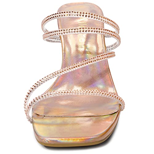 Allegra K Women's Rhinestone Strappy Kitten Heel Slide Heels Sandals2