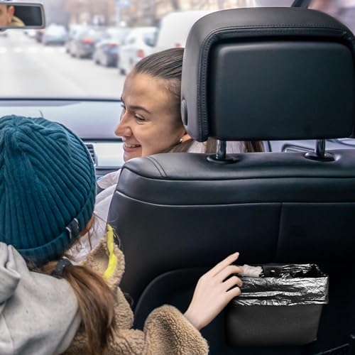 Image of SOMUCH Car Trash Can, Leather Trash Bin with Roll of Trash Bags, Foldable Mini Dustbin Storage Box, Car Seat Back Multi-Functional Garbage Can for Car SUV (Black)