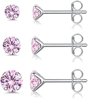 CERSLIMO Silver Stud Earrings for Women - S925 Sterling Silver Cubic Zirconia Stud Earrings Set | Hypoallergenic Birthstone Earring With 13 Colors Birthday Chritsmas Jewellery Gift, Size: 3mm/4mm/5mm