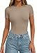 PRETTYGARDEN Body Suits for Womens Summer Tops 2026 Casual Short Sleeve Ribbed Fitted Basic Tee Shirts Spring Fashion Clothes (Light Khaki,Small)