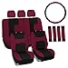 FH Group FB030BURGUNDY-COMBO Seat Cover Combo Set with Steering Wheel Cover and Seat Belt Pad (Airbag Compatible and Split Bench Burgundy)