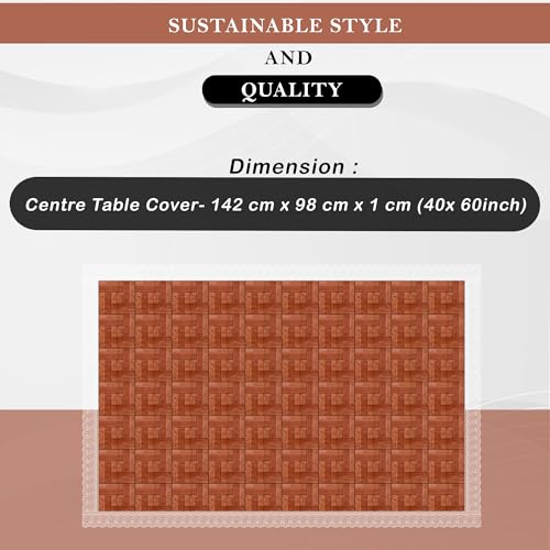 Image of Kuber Industries Center Table Cover | 40X60 Inch | 4 Seater Kitchen Table Cloth | Tabletop Cover | PVC Table Cloth | Decorative Table Cover | Tea Table Cover | Wooden Check Design | Brown, Rectangular