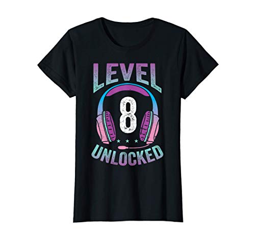 Gamer Girl Level 8 Unlocked Video Game 8th Birthday Gift Camiseta