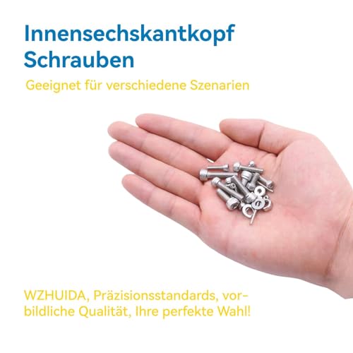 WZHUIDA 660 Stück M2 Schrauben Muttern und Unterlegscheiben Sortiment Kit, Edelstahl Sechskantschrauben, Innensechskant Schrauben Set, Sechskopf-Knopf Schrauben Muttern mit Schraubenschlüssel