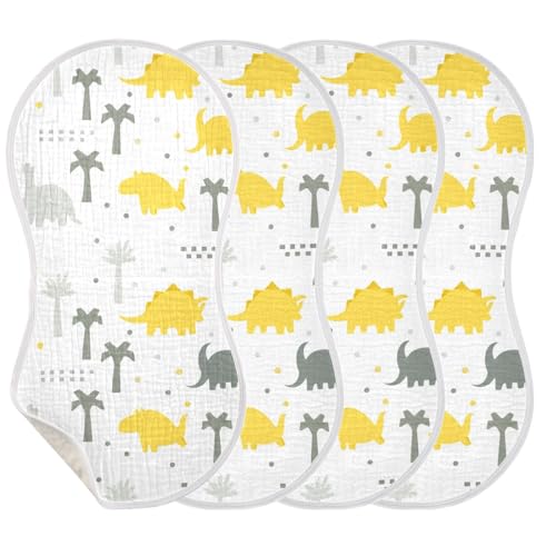 4 Pack Baby Burp Cloths, Soft Absorbent Burping Cloths for Babies, Cotton Milk Spit Up Rags, Large Size for Newborns, Baby Boys and Girls (Playful Dinosaur)