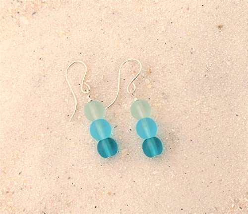 Blue Sea Glass On Sterling Silver Dangle Earrings For Women Girls Handmade #TOP5