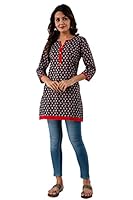 Rapsodia Women's Cotton Black & Red Printed Straight Short Kurta