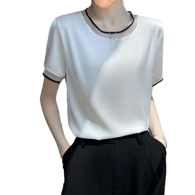 T-shirt manches courtes femme col rond, haut ample d'été anti-transpiration uni