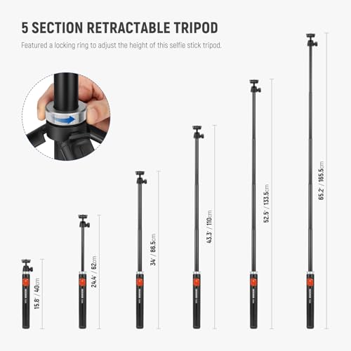 Image of NEEWER Tripod for Cell Phone & Camera with Remote & Phone Holder, TS05 | Compatible with iPhone GoPro Canon Sony DSLR, 62.9 inch All Metal Portable Selfie Stick, Travel Vlog Stand, for Video Recording