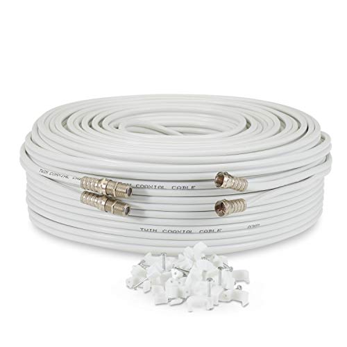 SSL Satellites 10 m Twin Satellite Shotgun Cable Extension Kit with Fitted F Connectors For Sky HD Q and Freesat - White (10 Meter, White)