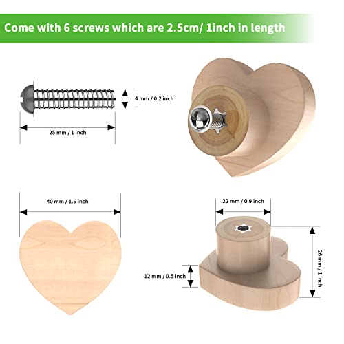 Nuadem Wooden Drawer Knobs 6Pcs Heart Shape Cabinet Knobs Natural Handmade Wood Knobs For Dresser Drawers With Screws For Boho Furniture Dresser Handles Kitchen Cabinet Knobs #TOP1