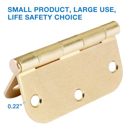 Image of 3 Pack Round Door Hinges 3-1 /2 inch x 3.5 inch, 5 /8 Radius, Brushed Brass 3 Inch Satin Gold House Interior Hinge for Bed /Living /Guest /Pantry /Storage /Study /Work Room Doors Heavy Duty Iron Hardware Kit