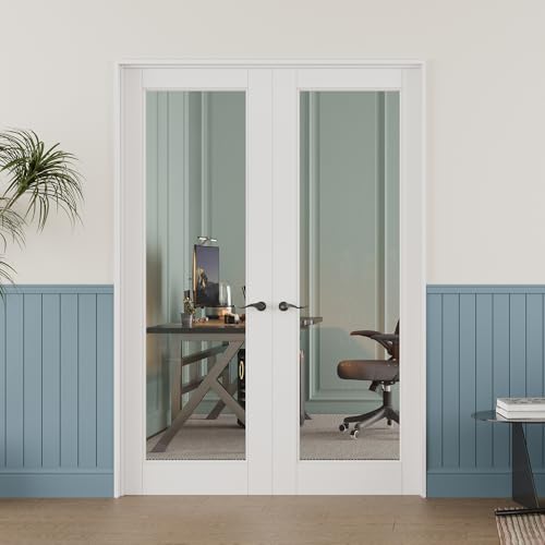 48'' x 80'' (Double 24x80) Full-Lite French Interior Doors, Clear Glass Slab Door for French/Pocket Doors, Solid Core Interior Glass Door for Bedroom/Closet/Pantry, w/o Hardware, Jamb or Borehole
