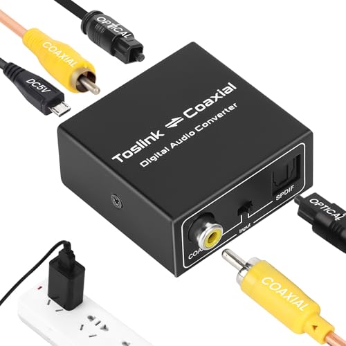 Bi-Directional Optical to Coax Audio Converter, with Fiber Optical Cable, Coaxial Cable and Power Adapter