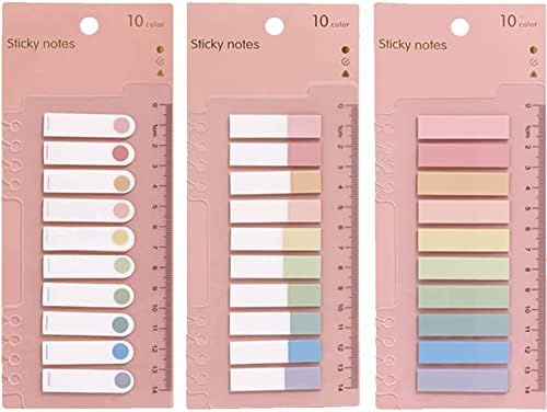 Index Tabs with Ruler, 3 Pack 600 Pieces Sticky Note Marker, Writable and Repositionable File Flags Colored Page Markers Labels for Reading Notes, Notebook, Books, Classify Files (Color-A)