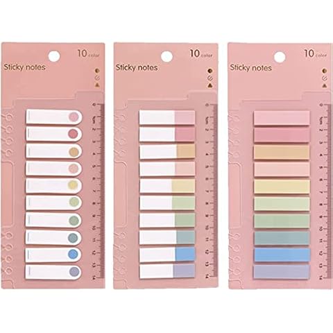 CICILIAYA Index Tabs with Ruler, 3 Pack 600 Pieces Sticky Note Marker, Writable and Repositionable File Flags Colored Page Markers Labels for Reading Notes, Notebook, Books, Classify Files (Color-A) Cover