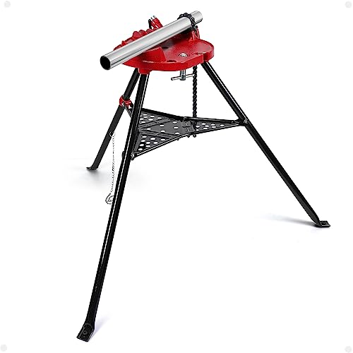 Tripod Pipe Chain Vise Stand, 1/8 in -6 in Capacity, Long-lasting Pipe Stand with Foldable Steel Legs for Pipe Cutting & Bending & Threading, for Pipe