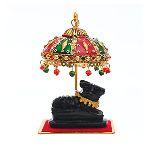 Image of Metal Umbrella Chhatra With Hanging Crystals For Action God Idol, Car Dashboard /Office Desk /Table /Home Decor Showpiece, Chatri Aasan For God Murti (M 111)