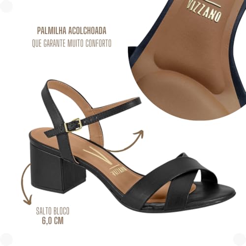 Sandália Vizzano Salto Bloco Feminino, Preto, 38
