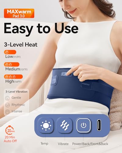 portable heating pad with massager for back pain relief maxwarm 30 ikeepfit electric cordless heat pad for period cramps extra large 6534 8000mah battery gift for women men blue