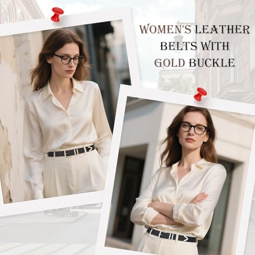 2 Pack Women's Leather Belts for Jeans Dresses Business Casual Outfits Black Leather Belt for Women with Gold Buckle2
