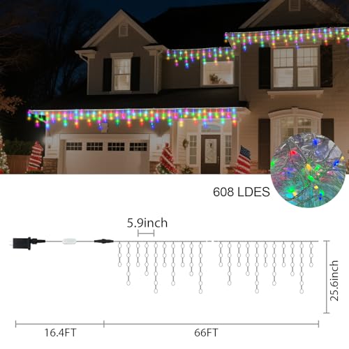66Ft 504LEDs Icicle Lights for Outside, RGB Color Changing Icicle Christmas String Lights Outdoor, Waterproof, App/Remote, Group Control, Music Sync, Timer, Twinkle Lights for House Holiday Decor by Lopanbs - Image 7