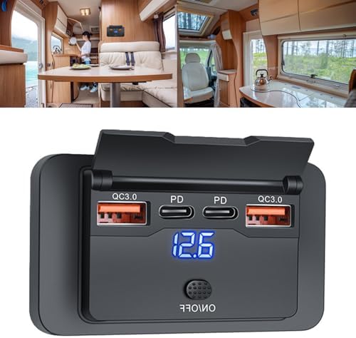 12V / 24V USB Outlet Panel Double PD3.0 QC3.0 Charges Single Handed Operate Charges for Car Motorcycles Marine Use USB Outlet — view 6