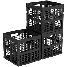 18 L Square Milk Crate, Plastic Stackable Storage Milk Crates, 3 Pack, Black