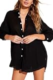 Vitamin A Women's Playa Linen Boyfriend Shirt Swimsuit Cover Up, Black EcoLinen...