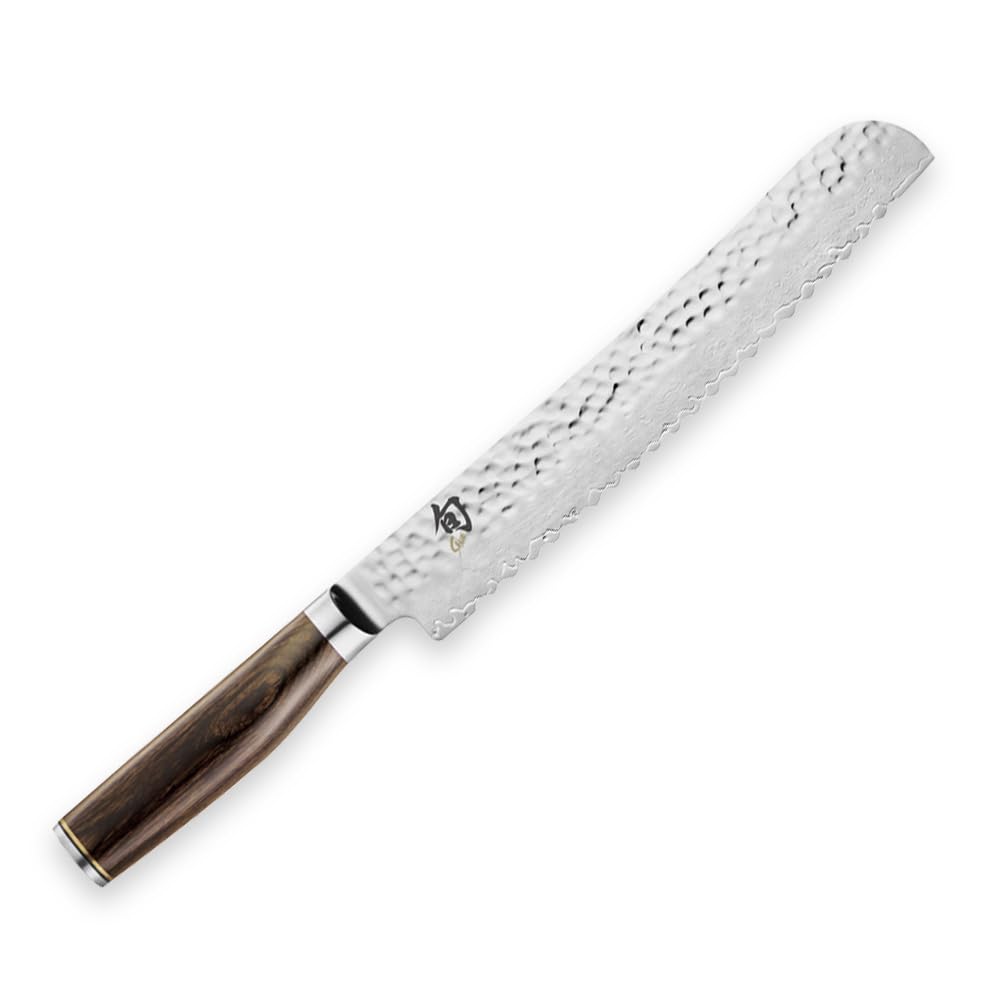 Shun Premier 9" Bread Knife, Handcrafted Japanese Serrated Knife, VG-MAX Core with Damascus Stainless Steel Cladding, Pakkawood Handle, Slicing Knife for Professional and Home Chefs