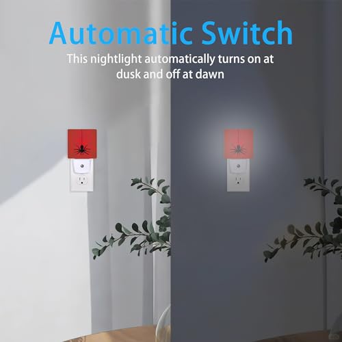 Image of Night Lights Plug into Wall Spider Red Web Night Lights Dusk to Dawn Sensor Led Lamp for Women Men,Led Lights for Stairway /Hallway /Bedroom,0.5W