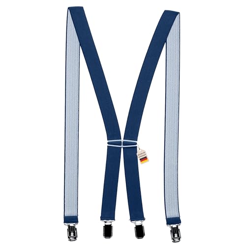 Zukunftsenkel Hosenträger 4 Starke Clips X-Form 2,5cm Breite Herren Damen Skihose Arbeitshose Verstellbar und Elastisch Fasnacht H-Form (Dunkelblau)
