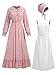 FORTMAC Prairie Dress Women-Pioneer Colonial Costume Floral 1800s Dress for Women with Pioneer Bonnet Apron (pink, Large)