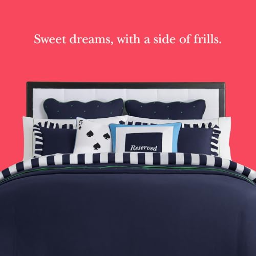 Image of kate spade new york Sateen Ruffle Full /Queen Comforter Set, 300 Thread Count Cotton Sateen Reversible Cover, All Season 3 Piece Bedding, Machine Washable, Astral Aura