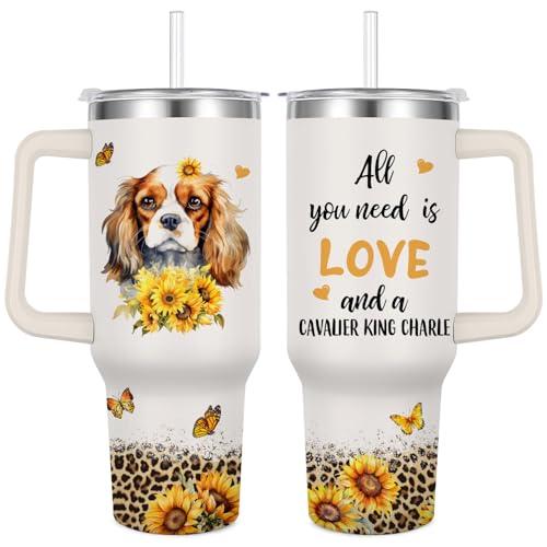 Caiibaoob King Charles Cavalier Tumbler for Womens,Vacuum Insulated Travel Cup 40oz