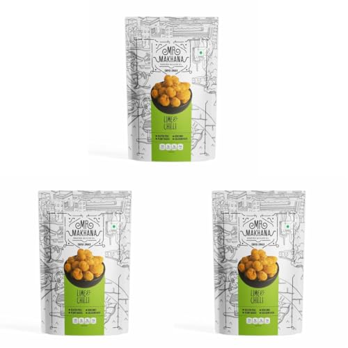 Image of Mr. Makhana Roasted Makhana and Foxnuts | Healthy Snacks | Gluten Free | MSG Free | Antioxidant | Rich Calcium | Zero Trans Fat | Zero cholesterol (Lime & Chilli) (Pack of 3)