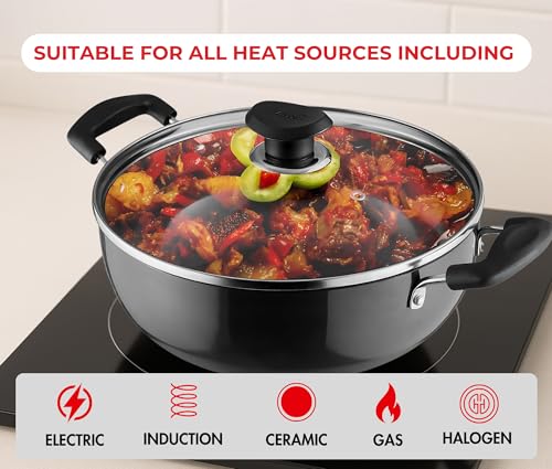 Vinod Black Pearl Plus Hard Anodised Deep Kadhai with Lid - 2.6 Litre, 22 cm | 3.25mm Thick | Natural Stick Free Kadai | Metal Spoon Friendly | 2... - Image 3
