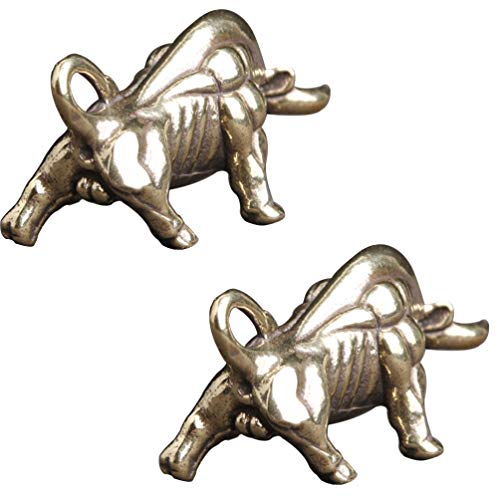 Besportble Simulated Bull 2Pcs Chinese Zodiac Ox Figurine Brass Cow Ox Statue Sculpture Feng Shui Ornaments Wealth Prosperity Pendant For Home Office Decor Feng Shui Brass Bull #TOP6