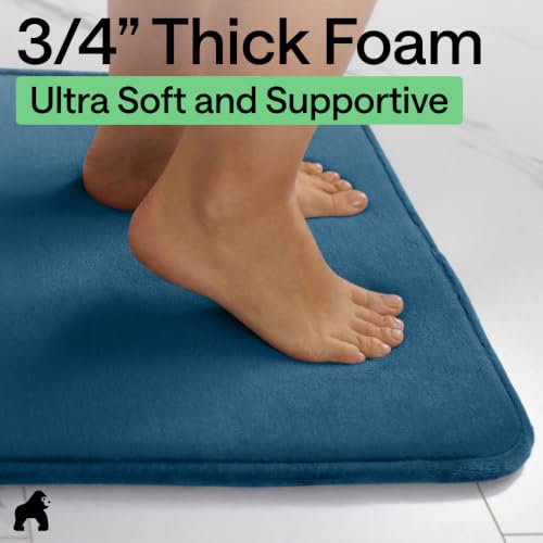 Image of GORILLA GRIP Memory Foam Bath Mat, Soft Absorbent Velvet Bathroom Mats, Durable Dots on Underside, Machine Washable Bathmat, Carpet Rug Room Decor for Shower Tub Floor RV, 48x24 Rugs, Blue