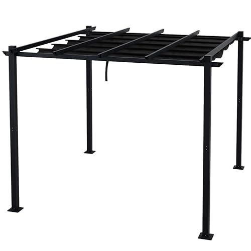 Avril Paris Tonnelle Pergola Aluminium 3x3 m Anthracite - Toile en 100% Polyester Coulissante Rétractable Grise - Pergola Jardin Exterieur - Résistante aux UV – Toile Densité 180 g/m2 - BERCY