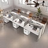VIRTRON 6 Person Workstation, Modular Office Cubicle Desk with Power Outlets & USB-C, Staff Desk Workstation with Mobile Storage Cabinets & Privacy Panels for Commercial Office Workspace (Grey)
