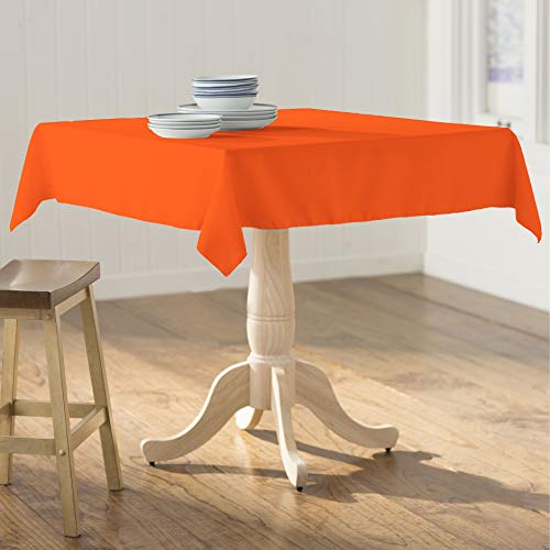 La Linen Polyester Poplin Washable Square Tablecloth, Stain And Wrinkle Resistant Table Cover 58X58, Fabric Table Cloth For Dinning, Kitchen, Party, Holiday 58 By 58-Inch, Orange #TOP20