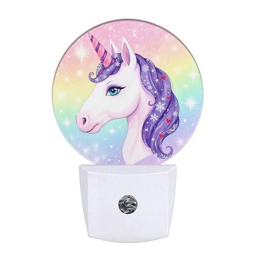Image of Cute Unicorn Night Light Unicorn Rainbow Plug-in Nightlight Energy Saving 0.5W LED Lighting for Boys Girls Men Women