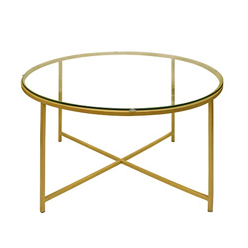 The Urban Port Tup 184805 Round Metal Coffee Table with Glass Top and The Urban Port Tup 184805 Round Metal Coffee Table with Glass Top and