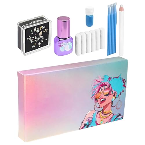 Juego de 46 joyas dentales, Shining Smile DI-Y Tooth Gem, 30 piezas de artificial, juego de joyas dentales desmontables con aplicador de pegamento, juego de gemas de dientes de larga
