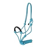 TuffRider Rugged Rope Halter Braided Noseband with Matching 6 Foot Lead-Light Terquish Blue-Horse