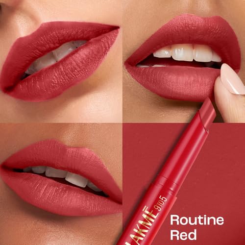 Image of Lakme 9 to 5 Forever Matte Lip Crayon, Routine Red, 1.1g, for Smooth and Supple Lips, with Vitamin C, Matte Finish, 8 Hr Hydration, Long Lasting all day comfort, Retractable Crayon