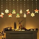 BLOOMWIN Christmas Decor - LED 3D Xmas Curtain Lights String USB for Indoor Bay Window Bedroom Star Snowflake Snowman Xmas Tree Stockings