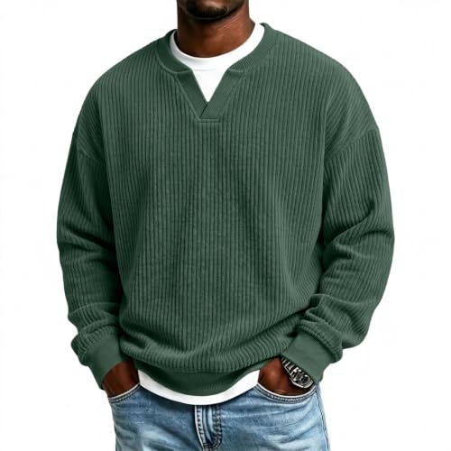 Corduroy Shirt Men V Neck Retro Faux Layered Mens Fall Dress Shirts - image 8