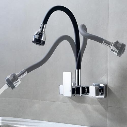 Robinet de cuisine laiton chrome mural avec mitigeur orientable 2 jets